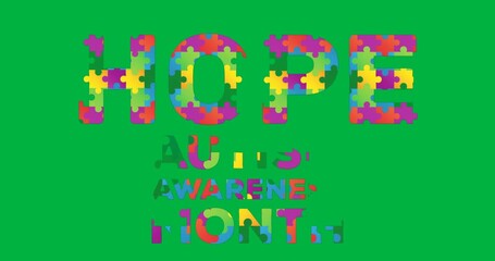 Graphic design showing hope for autism awareness month on transparent background with puzzle pieces - Powered by Adobe