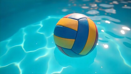 Colorful Volleyball Floating in Bright Blue Water Surface