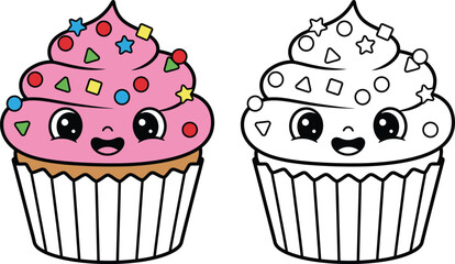 Cute Cartoon Cupcake Illustration with Sprinkles