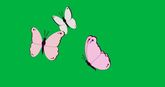 cartoon butterfly trio flying on transparent background, illustrating graphic design concept
