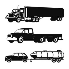 Black vehicle silhouettes truck lorry
