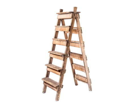 Old Wooden A- Frame Stepladder with Six Steps vintage isolated on a transparent background
