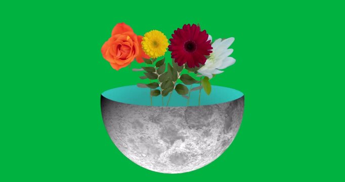 Graphic designers viewing mockup showing moon-textured bowl with turquoise liquid on clear backdrop