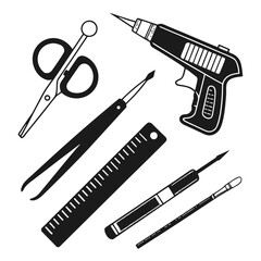 Craft tools set silhouette scissors tweezers