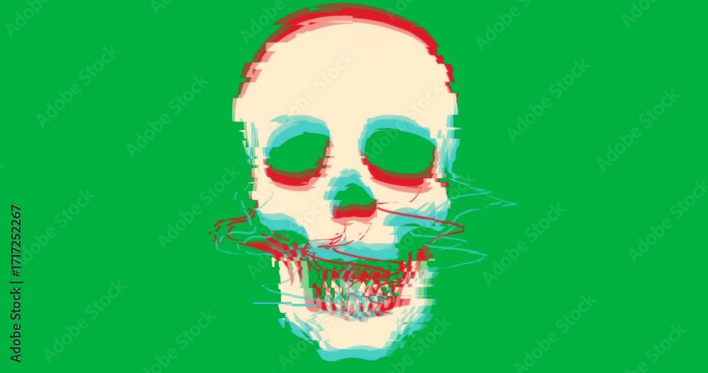 Poster graphic designers creating technology glitch art skull on transparent background with pixel noise