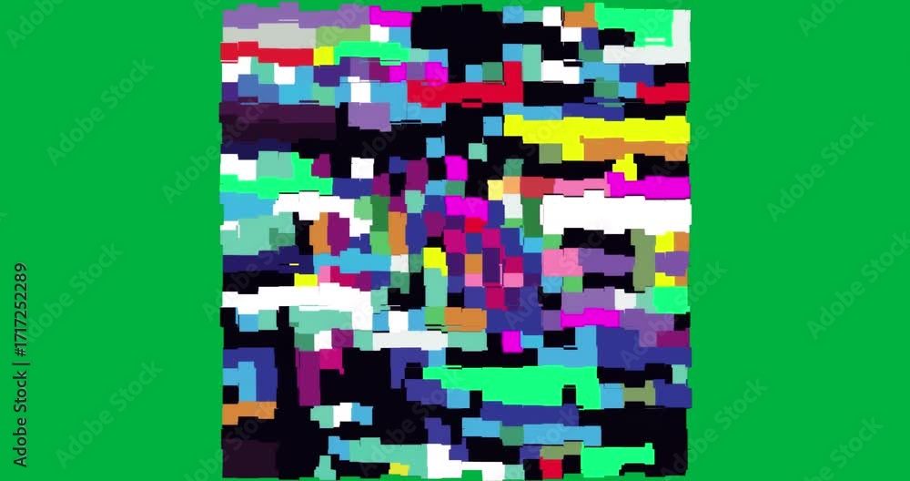 Poster abstract glitch pattern shifting over transparent canvas, showing digital design multicolor blocks