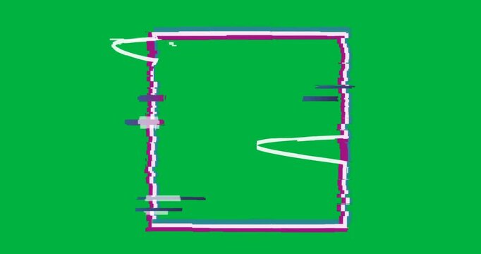 graphic designer adjusting glitch neon frame on transparent background, showing digital artifacts