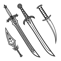 Fantasy sword collection detailed silhouettes weapon