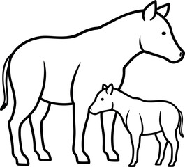 Horse and Foal Line Art &ndash; Simple Black and White Farm Animal Outline