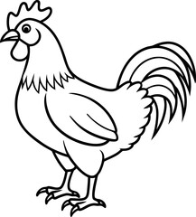 Rooster Line Art &ndash; Simple Black and White Farm Animal Outline