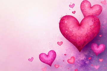 Abstract watercolor heart shapes, vibrant pink and purple blend, romantic backdrop, abstract, pink, color