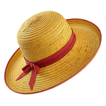 Photorealistic Wide-Brim One Piece Luffy's Straw Hat with Red Ribbon Isolated