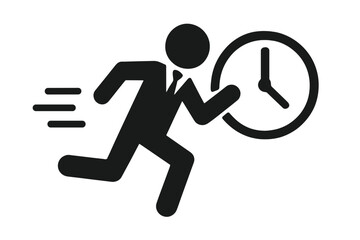 Businessman running with clock icon. Rushing against time for a deadline. Concept for time management, hurry, schedule, appointment, and efficiency. Vector graphic element.