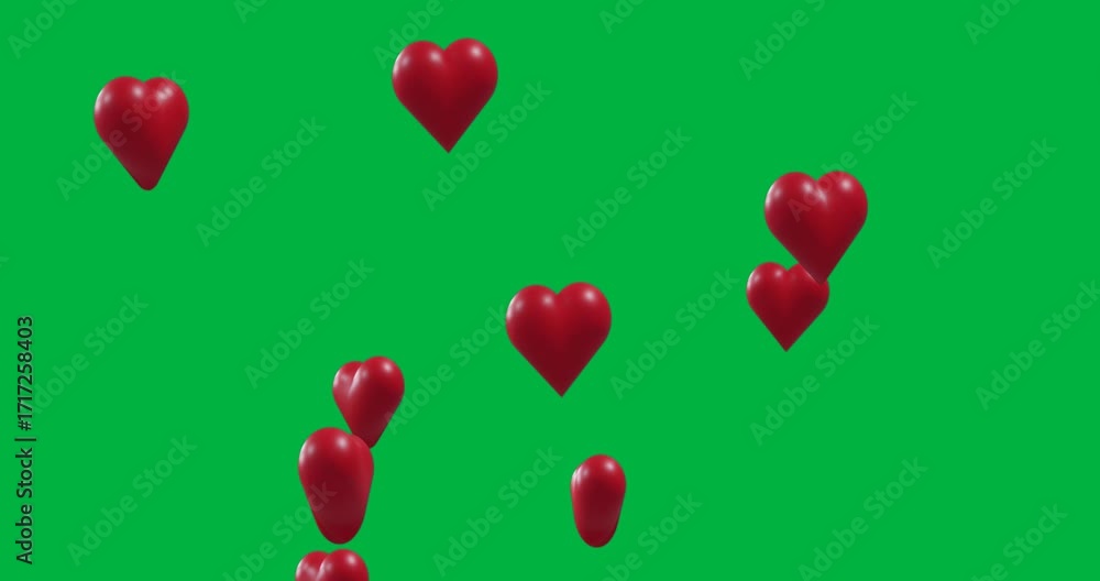 Aufkleber red heart icons floating across horizontal bands in graphic design, showing transparent background