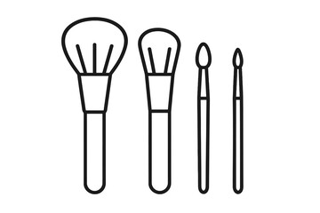Makeup brush set vector icon collection. Cosmetic tool kit for powder, blush, eyeshadow. Beauty and glamour line art illustration for web design, apps and graphic use.