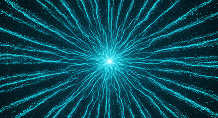 Radiant Blue Energy Trails Emanating from a Central Core, Symbolizing Innovation and Powerful Connections, Futuristic Network