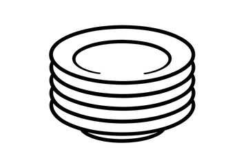 Obraz premium Stack of clean plates outline icon. Simple vector line art illustration of dishes. Kitchenware, crockery, and tableware symbol for restaurant, cafe, or home kitchen concept.