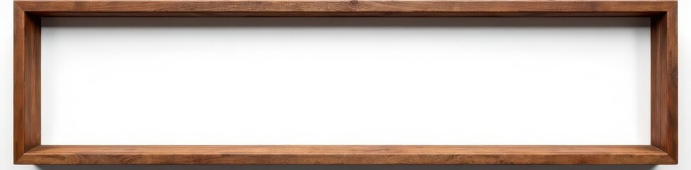 Aged brown wooden picture frame, plain white backdrop, blank, display