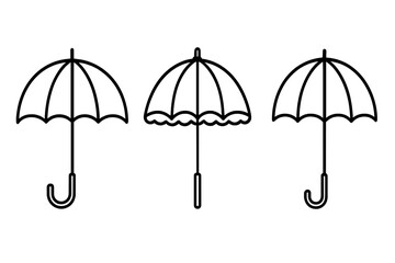 Umbrella parasol bumbershoot line icon set. Vector cartoon illustration with transparent background. Protection from rain and sun. Design, graphics, digital icons, weather symbol collection