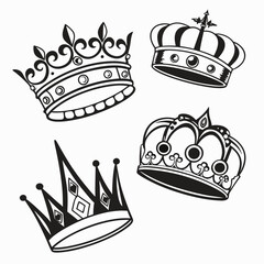 Royal crown silhouettes black and white symbol regal