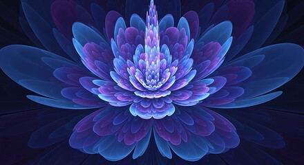 Fototapeta premium A mesmerizing fractal image of a vibrant, multi-layered flower in shades of blue and purple.