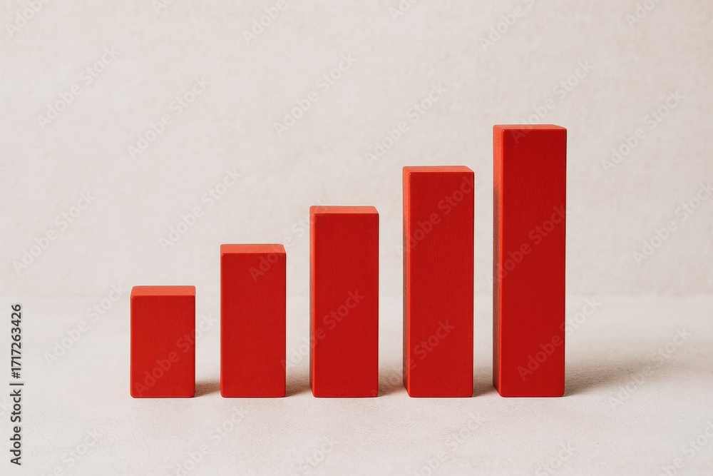 Poster red rising: a visually striking graphic representing growth. the vivid red blocks ascend in a captiv