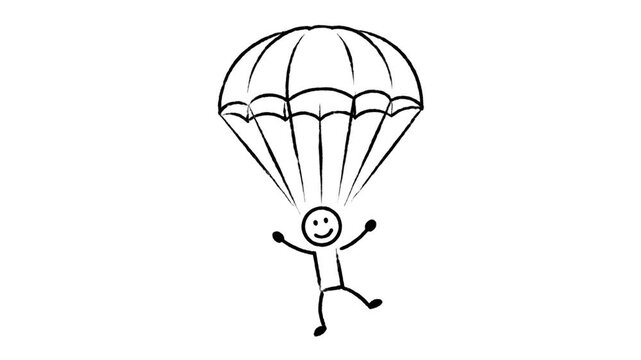 Stick Figure Parachuting with Open Parachute Animation