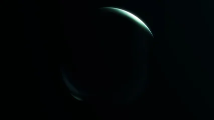 Fototapete Fraktale Wellen A dark futuristic glowing abstract green sphere with soft neon edges and smooth particle flow on black minimal background.  © Vooper
