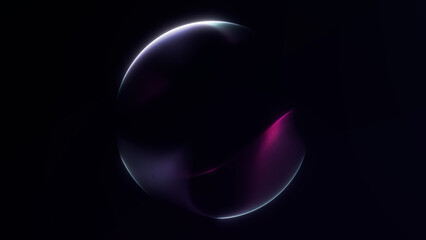 An abstract glowing digital sphere in pink and purple tones with smooth neon highlights on black futuristic background.