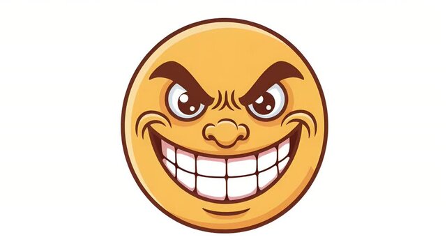 Evil Grinning Cartoon Face, Sarcastic Smile, Yellowish Orange Hue