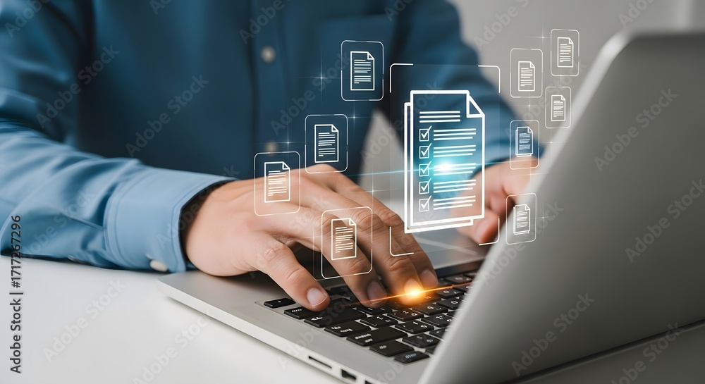 Poster optimizing document management workflow with digital transformation and automation tools online