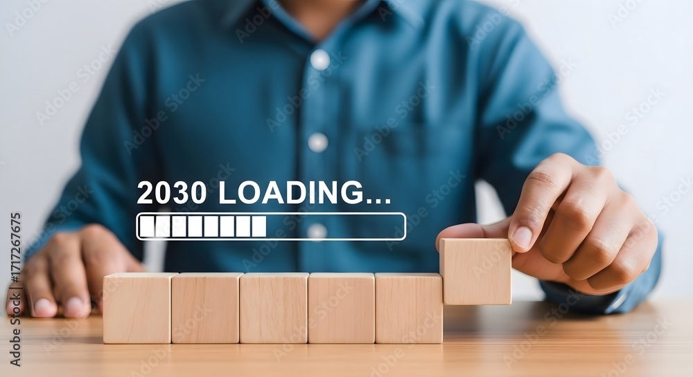 Poster roadmap to success concept planning for the future with loading bar to year twenty thirty goal setti