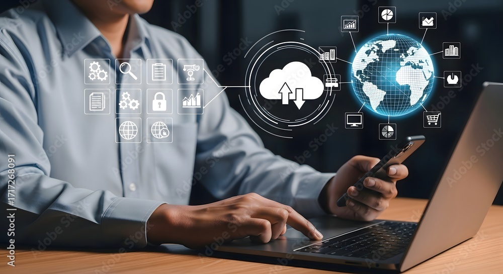 Poster understanding cloud computing solutions and digital transformation for business growth online today