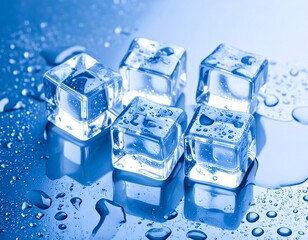 Close-up of ice cubes on a wet surface