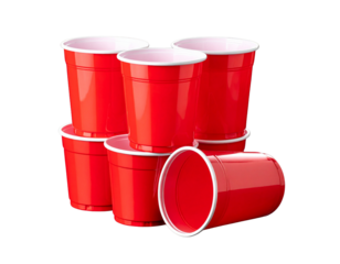  Stacked Red Solo Cups, Side View, Isolated on Transparent Background