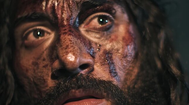 Jesus Christ looks down from the cross, and then to heaven. The Life of Jesus Christ. The crucified Christ.