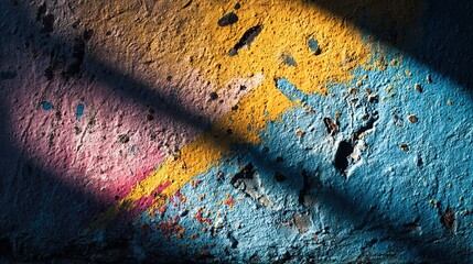 Urban wall adorned with vibrant paint splatters, embodying abstract street art energy.