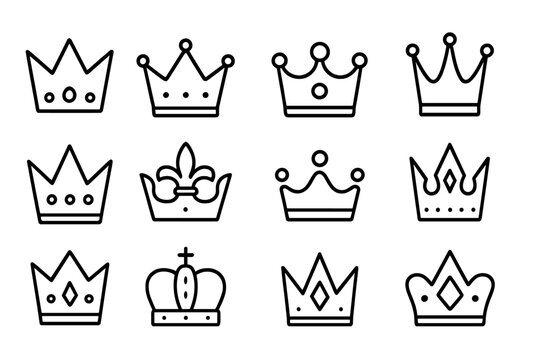 Crown line icon set. Royal king, queen, prince, princess tiara logo collection. Monarchy, luxury, power symbol. Heraldic element for game, web design, app, or certificate. - Powered by Adobe