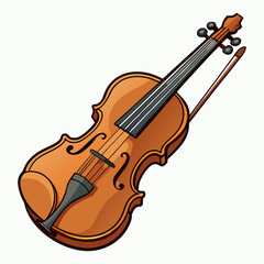 Fototapeta premium Classic Wooden Violin with Bow Isolated on White Background – Musical Instrument for Orchestra and Symphony.