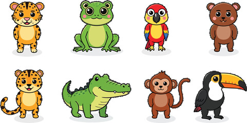 Obraz premium Cartoon jungle animals isolated on white background on transparent background