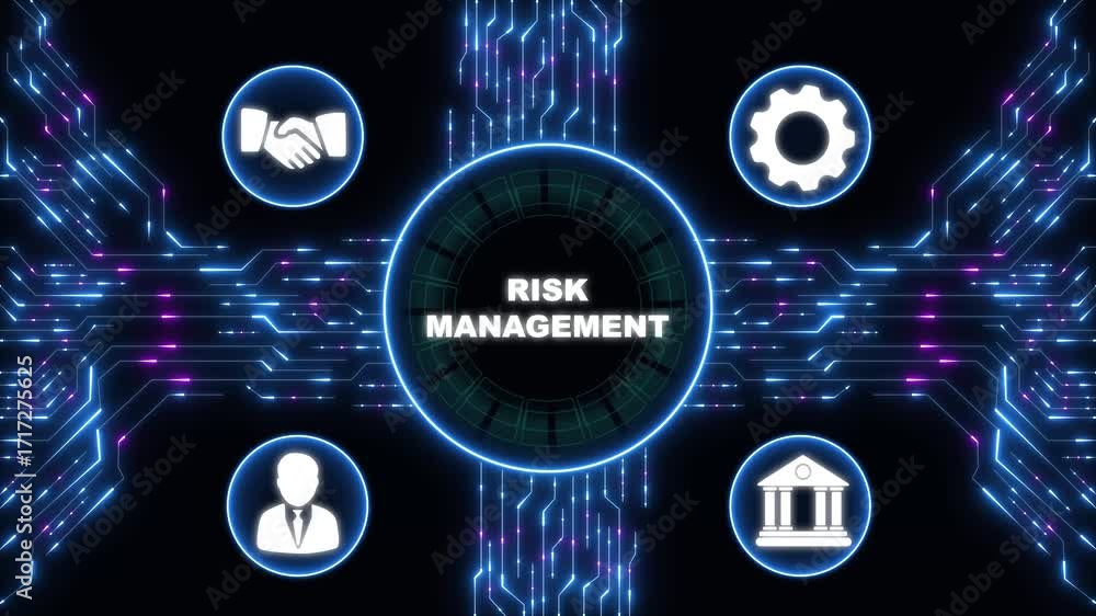 Poster risk management and assessment for business investment concept.digital data moving on circuit board 