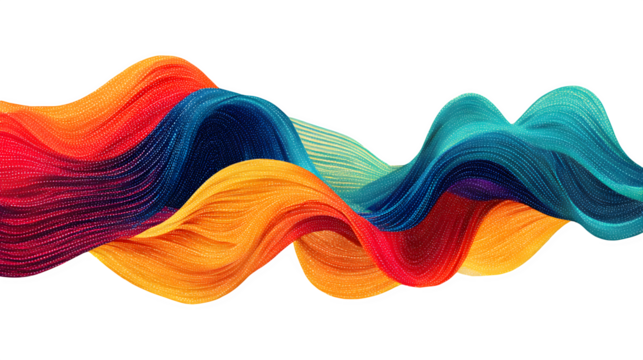 Colorful flowing waves, isolated on transparent background
