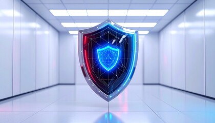 Glowing Fingerprint Scanner Shield Security Concept