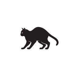 Obraz premium Black cat silhouette prowling isolated on white background silhouette