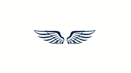 Stylized pair of dark blue wings, spread wide, against a white background.
