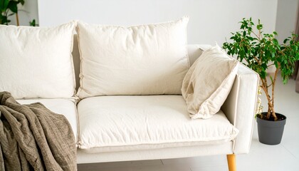 Beige Sofa with Cushions in a Bright Room