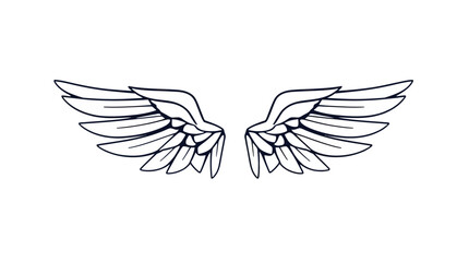 Pair of stylized, outlined angel wings, symmetrical and detailed.
