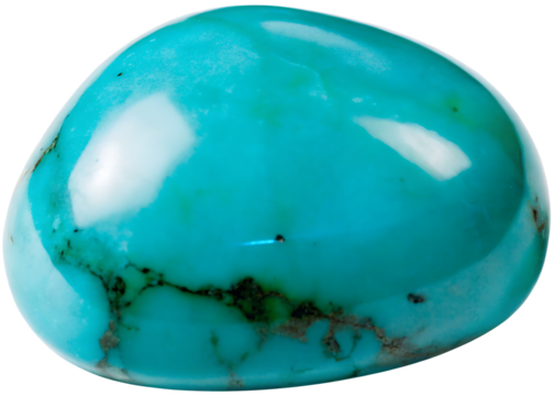 Smooth Turquoise Gemstone with Dark Veining Isolated on mineral blue isolated on a transparent background
