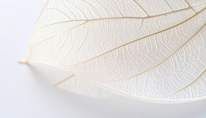 Close-up of Delicate White Leaf Skeleton with Intricate Veins