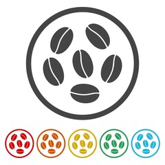 Fototapeta premium Coffee bean logo. Set icons in color circle buttons